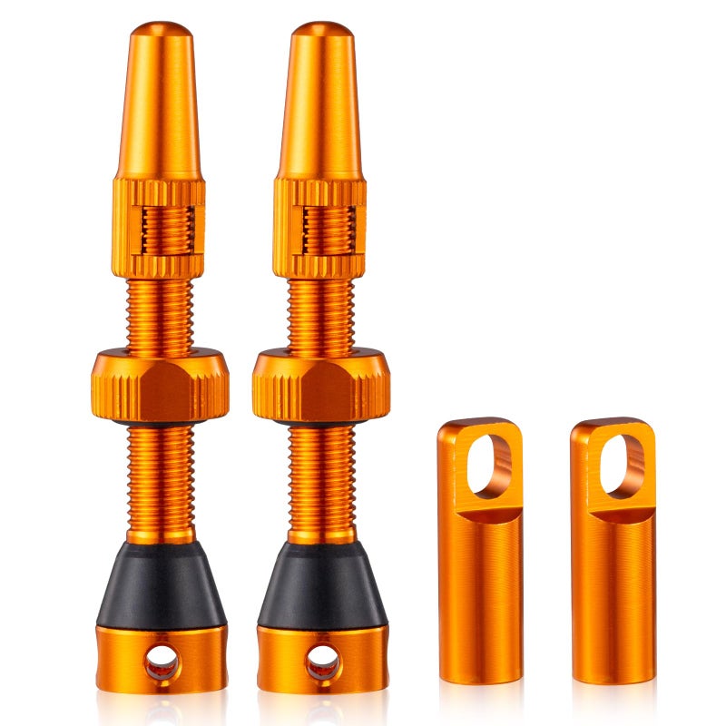 HZJD 2PCS Tubeless Valves  Orange  Alloy Presta Valve Stem  Integrated Core Removal Tool(44 mm) - Image 1